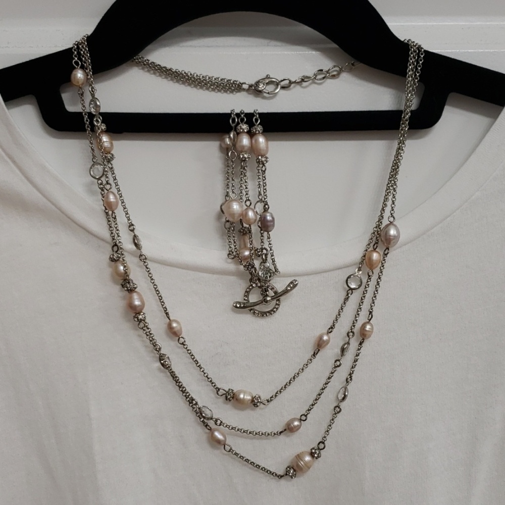 Silver Monet Pearl and Rhinestone Necklace Set